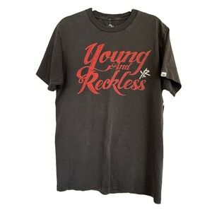 Young & Reckless T Shirt Large Black Grunge Faded Distressed